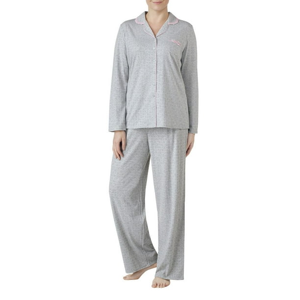 Ens. pyjama George Plus pour femmes à col cranté et manches longues