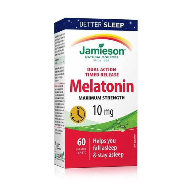 Jamieson Caplets de Mélatonine 10 mg de Double Action à Libération Prolongée 60 caplets bi-couches