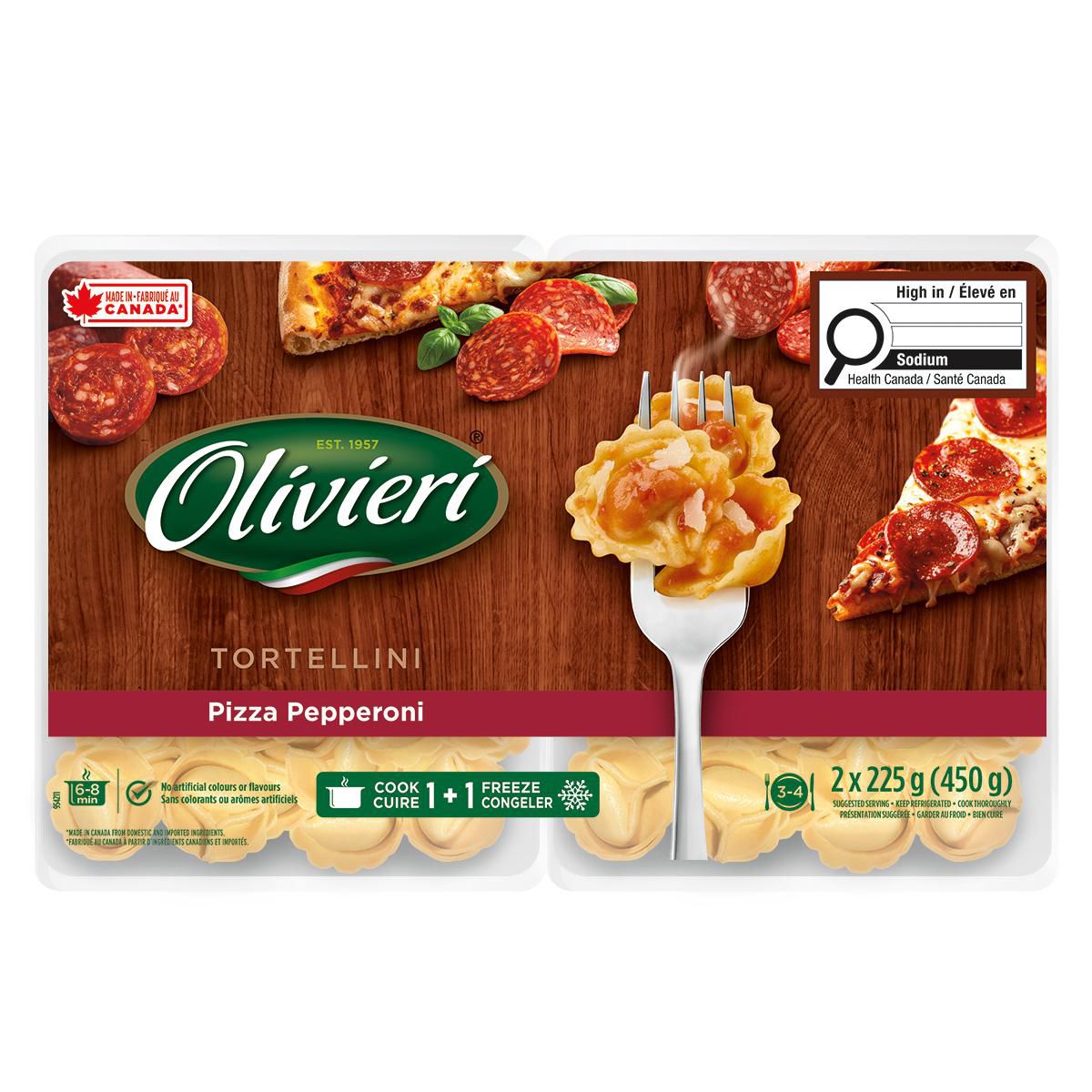 Olivieri Tortellini Pizza Pepperoni emballage double (2x225g)