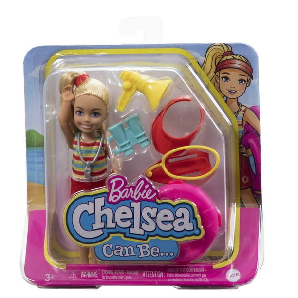 Barbie Famille mini-poupée Chelsea avec voiture décapotable licorne,  figurine de chiot, autocollants et accessoires, jouet pour enfant, GXT41 