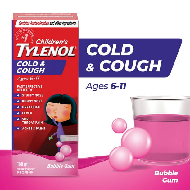 Children’s Tylenol Cold & Cough Suspension Liquid, Bubble Gum Burst