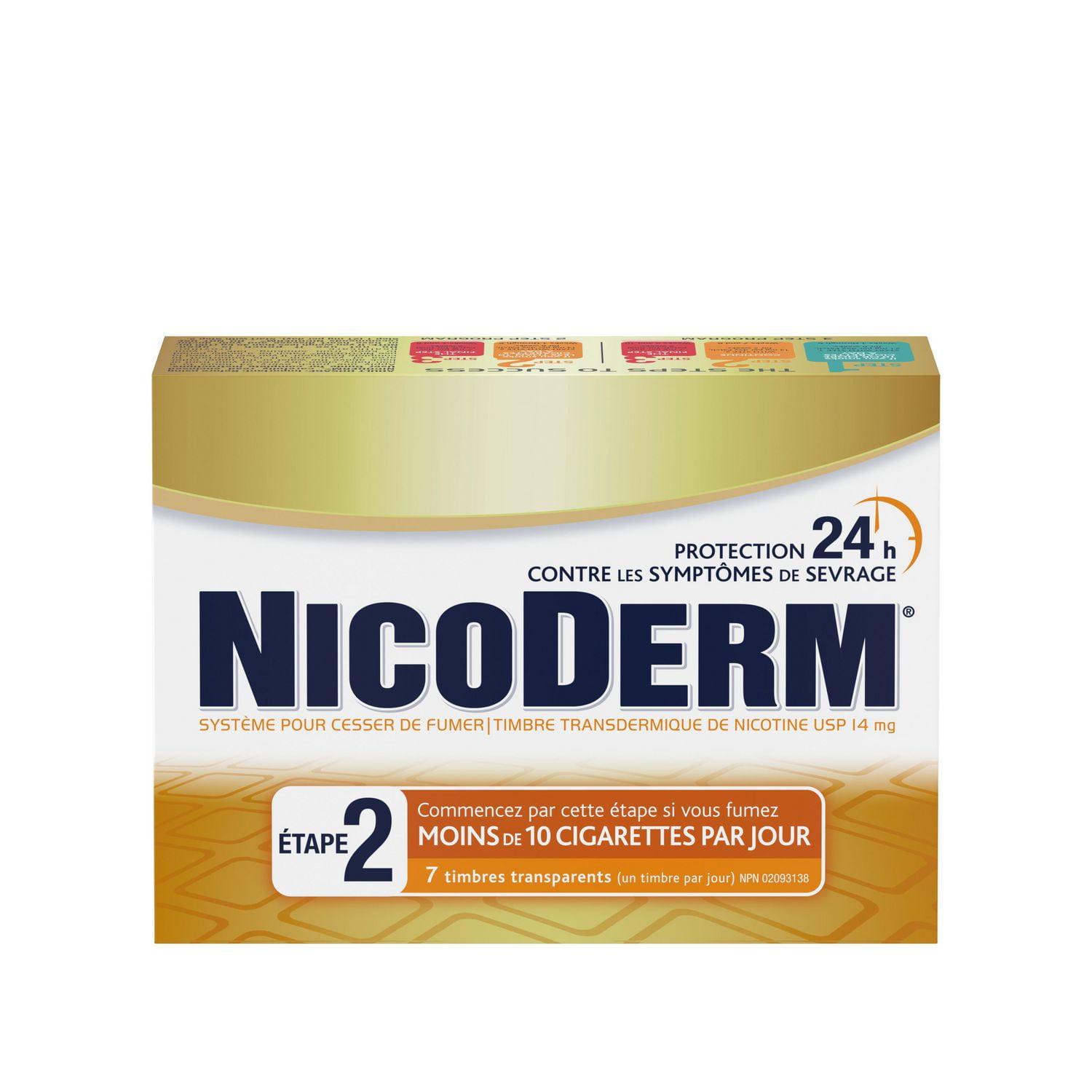 Timbres Nicoderm Clear Étape 2, Timbre transdermique de nicotine, Aide pour cesser de fumer, 14 mg/jour, Quantité par paquet : 7 timbres 7 timbres