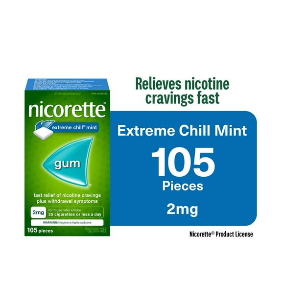 Nicorette Gum, Nicotine 2mg, Extreme Chill Mint Flavour, Quit Smoking Aid and Smoking Cessation Aid, 105 pieces