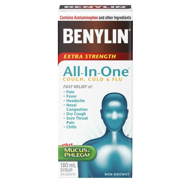 Benylin Extra-puissant, Tout-en-un® Rhume, toux et grippe, Jour, soulage la toux et les symptômes de grippe, sirop