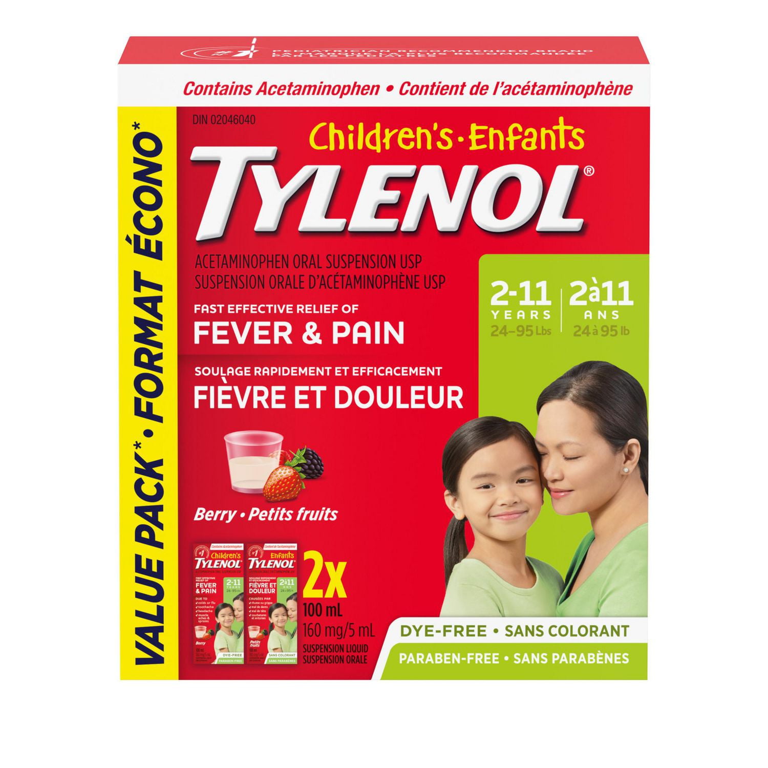 Tylenol Children's Medicine for Fever & Pain, DyeFree Berry Liquid, Value Pack Walmart Canada