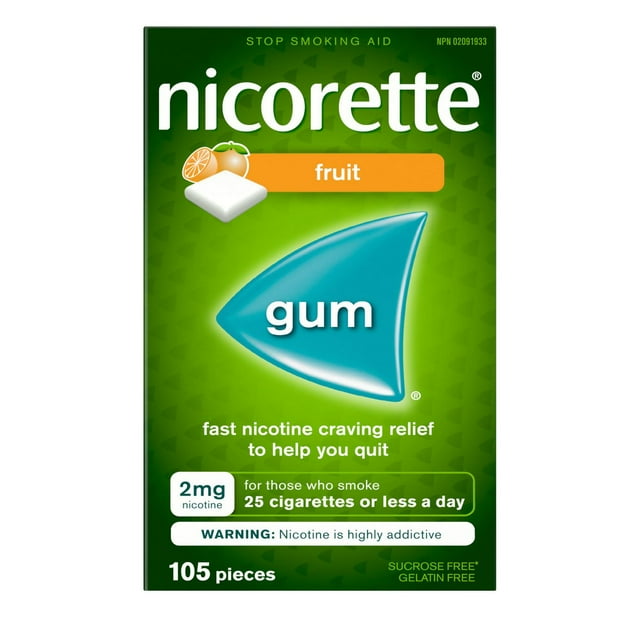 Nicorette Gum, Nicotine 2 mg, Fruit Flavour, Quit Smoking Aid and Smoking Cessation Aid, 105 pieces