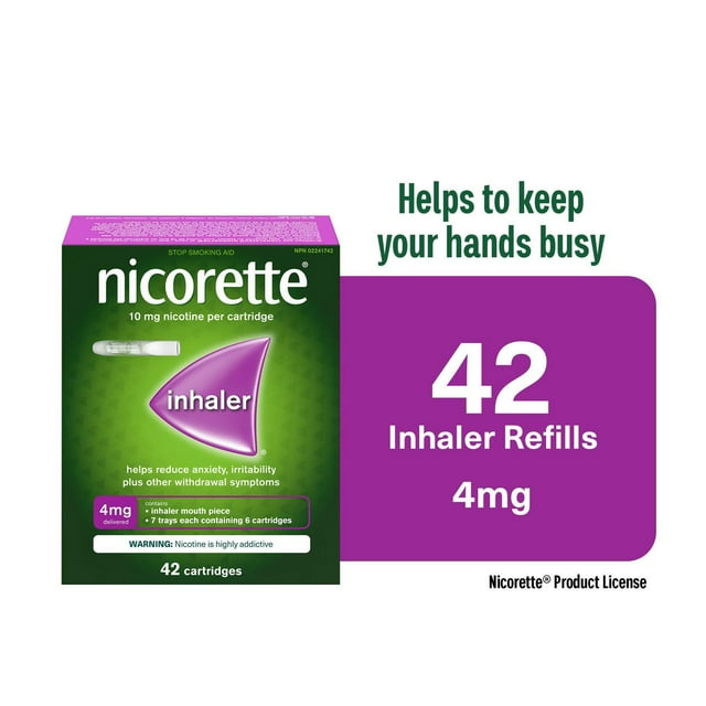 Nicorette Nicotine Inhaler Refills, Inhaler Quit Smoking and Smoking Cessation Aid, NRT Products, 4 mg, 42 cartridges