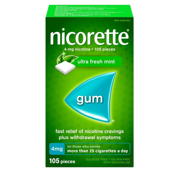 Nicorette Gomme à 4 mg de nicotine, saveur de menthe ultra fraîche, aide antitabagique, aide pour cesser de fumer 105 morceaux