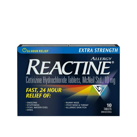 Reactine Extra Strength Antihistamine Tablets - 10mg Cetirizine Hydrochloride - 24 Hour Allergy Relief Medicine, 10 Count