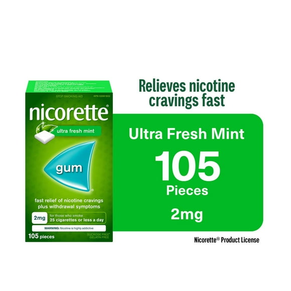 Nicorette Gum, Nicotine 2mg, Ultra Fresh Mint Flavour, Quit Smoking Aid and Smoking Cessation Aid, 105 pieces