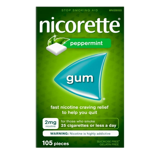 Nicorette Peppermint Gum, 2 mg, Quit Smoking, Nicotine Gum, Smoking Cessation Aid, NRT, Reduce Cravings, 105 pieces