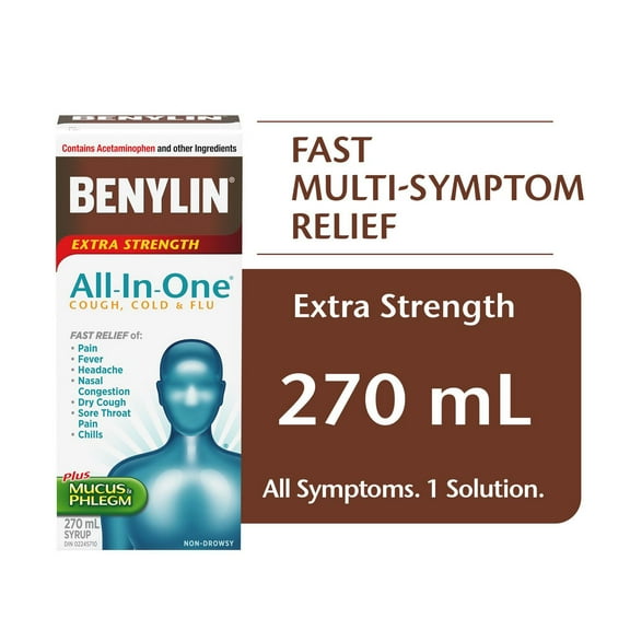Benylin Extra Strength All-in-One Cough, Cold & Flu Syrup, Daytime, Relieves Cold Cough & Flu Symptoms
