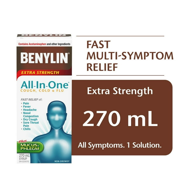 Benylin Extra Strength All-in-One Cough, Cold & Flu Syrup, Daytime, Relieves Cold Cough & Flu Symptoms