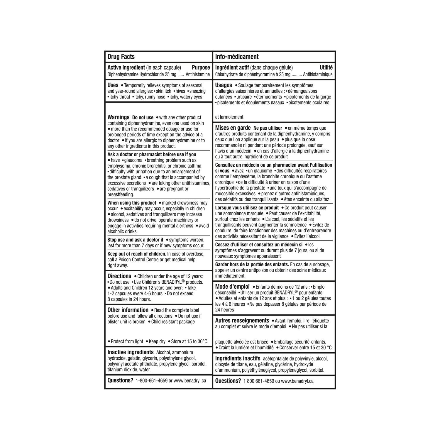 Benadryl Médicament pour les allergies Liqui-Gels 25 mg
