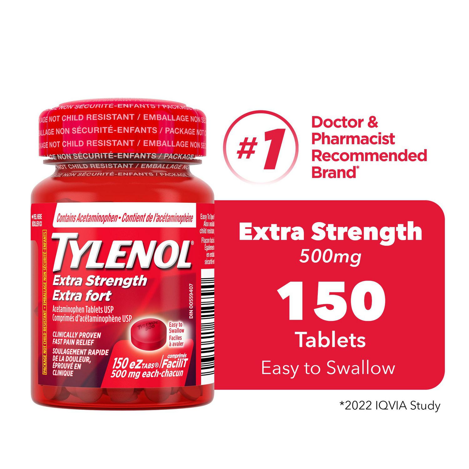 Tylenol Extra fort, comprimés FaciliT de 500 mg, 150 comprimés