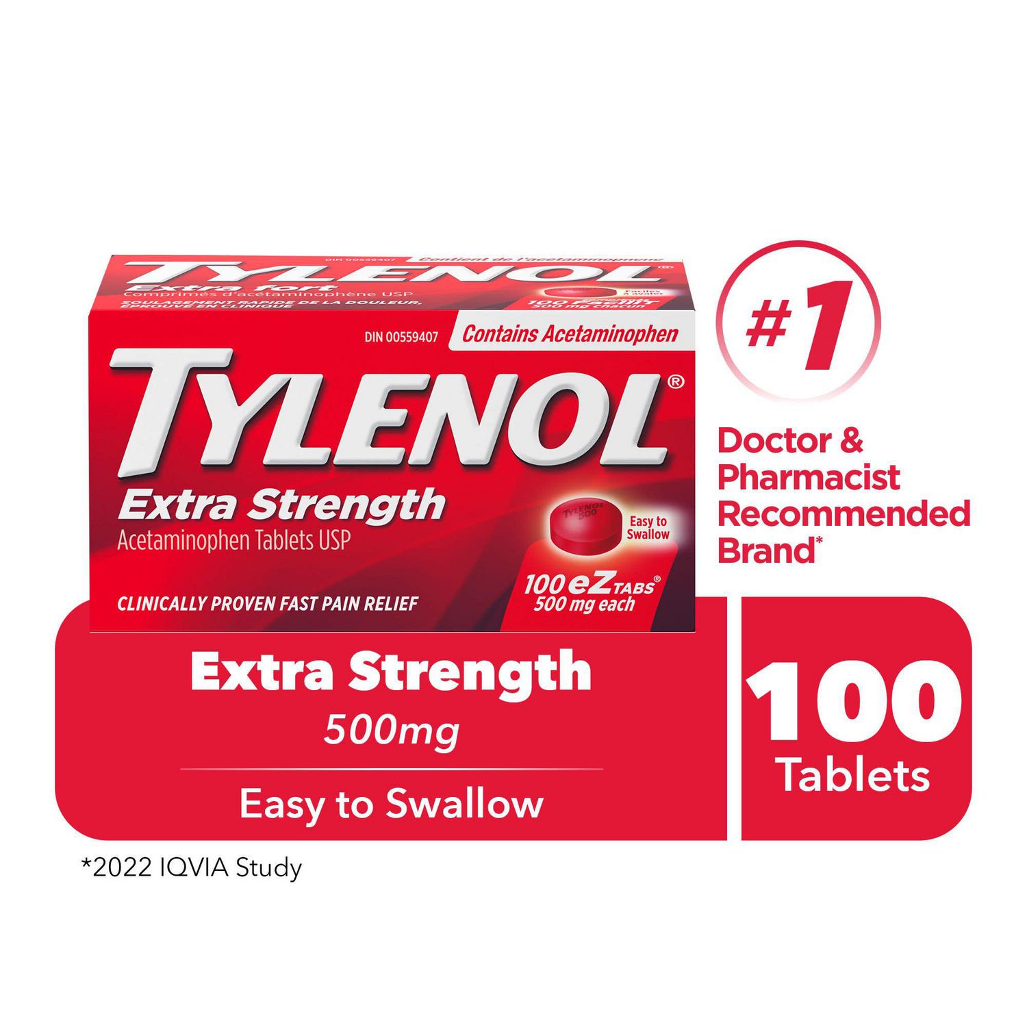 Tylenol Extra fort, comprimés FaciliT de 500 mg, 100 comprimés