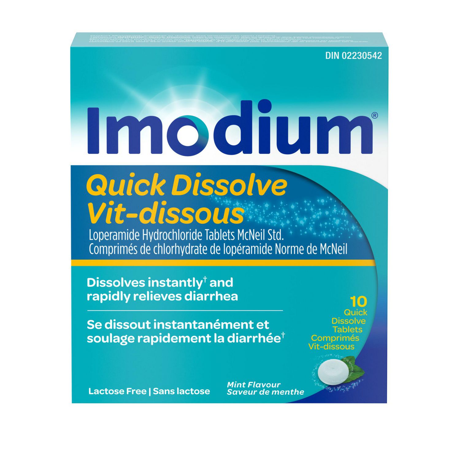 Imodium Quick Dissolve Mint Flavour Tablets for Diarrhea Relief with Loperamide Hydrochloride – Fast-Acting Digestive Support, No Water Needed, On-the-Go Solution, 10 Count