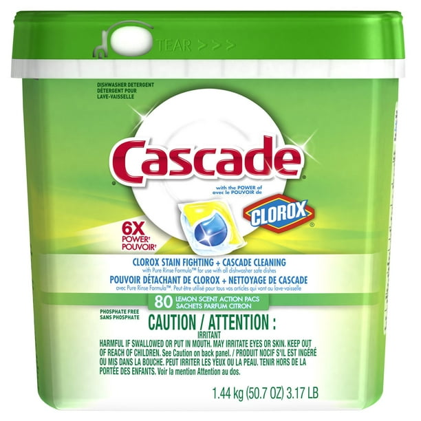 Détergent pour lave-vaisselle en sachet Cascade® ActionPacs™ avec le pouvoir de Clorox®, Citron vif, 80 unités