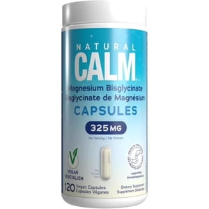 Natural Calm Pure Magnesium Bisglycinate Supplement-325mg-120 Vegan Capsules