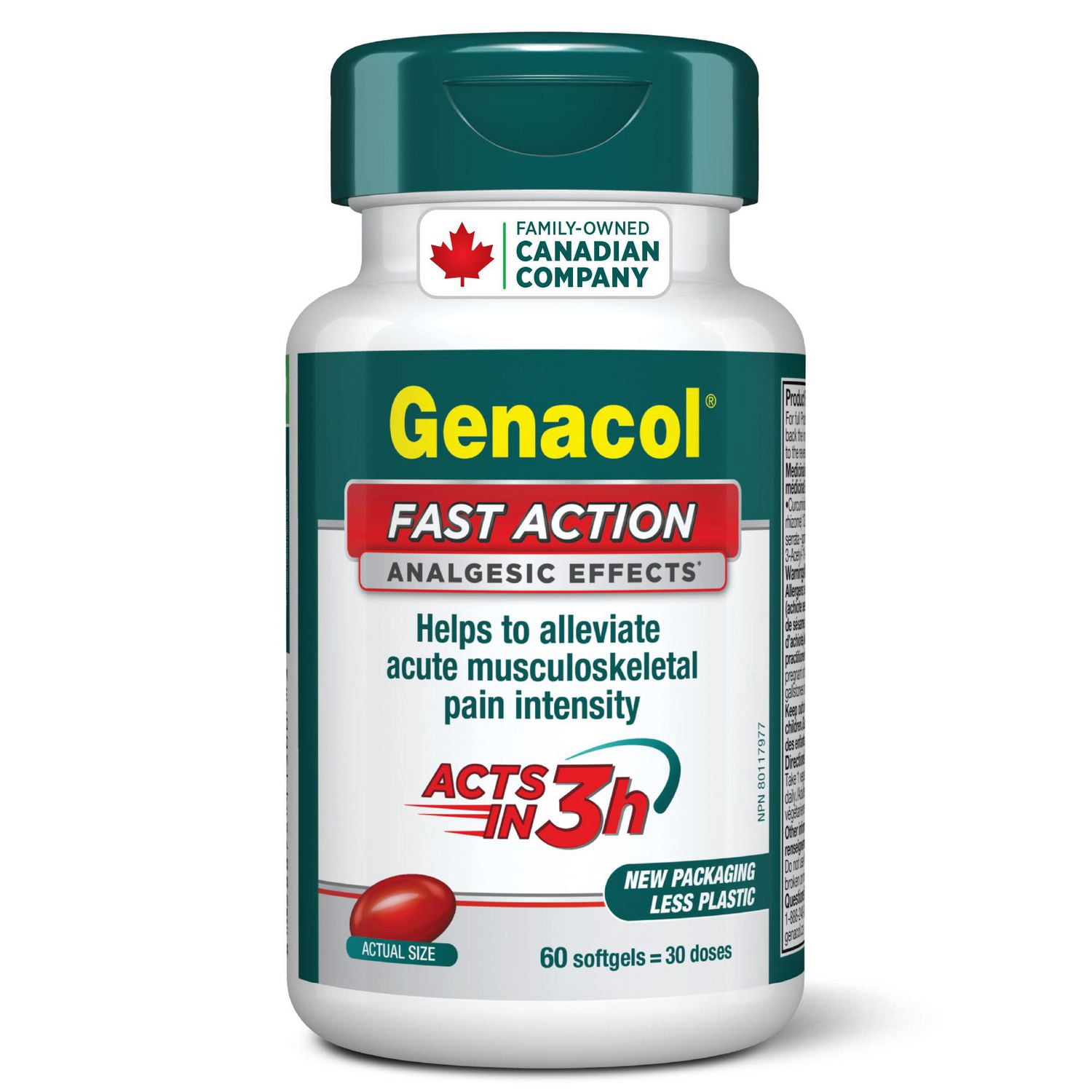 Genacol Action Rapide – Soulagement Naturel avec Effets Analgésiques pour Douleurs Musculaires, Articulaires et Menstruelles, 60 Gélules (30 Doses)