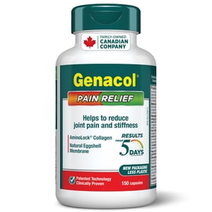 Genacol Soulagement des douleurs – Membrane naturelle de coquille d'oeuf, AminoLock Collagène pour joints, 150 gélules (50 Fourniture de jour)