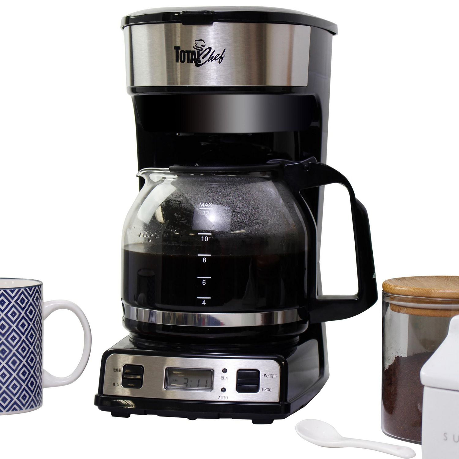 Total Chef 12 Cup Programmable Coffee Maker with Filter Black and