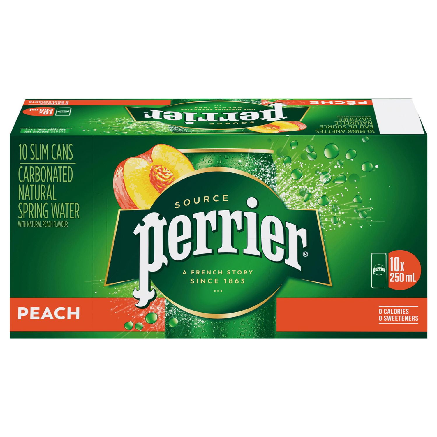 PERRIER Peach Sparkling Carbonated Water 10x250 mL Slim Can Walmart Canada