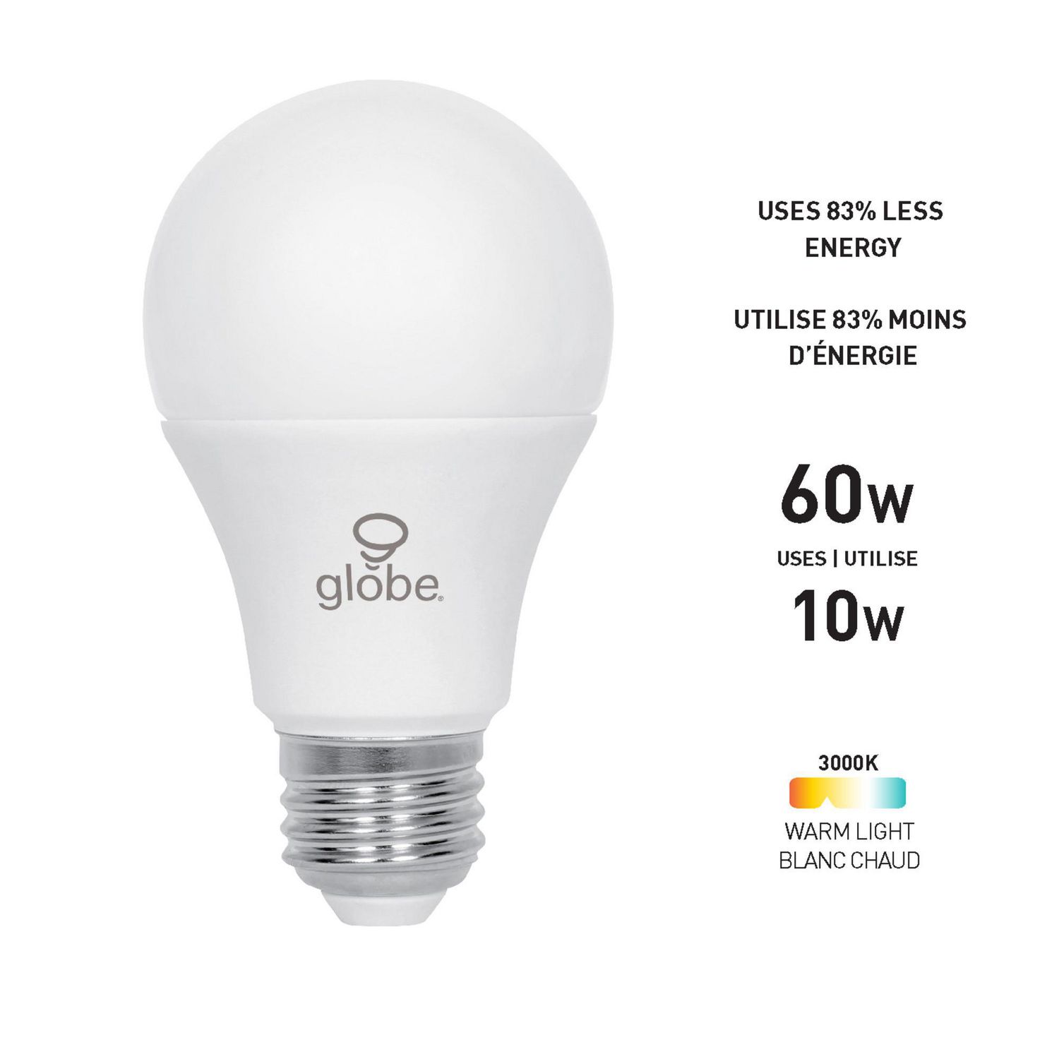 Globe Electric 60W Equivalent Warm White (3000K) A19 Non-Dimmable