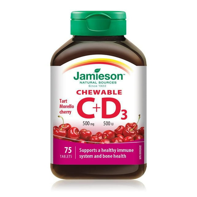 Jamieson Vitamines C 500 mg + D 500 UI à croquer - Cerise Morello