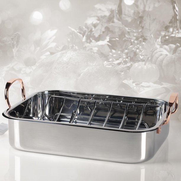 Celebrations Denmark Stainless Steel 16 x 12 x 3.5 Rectangular Roaster  with U-Rack 