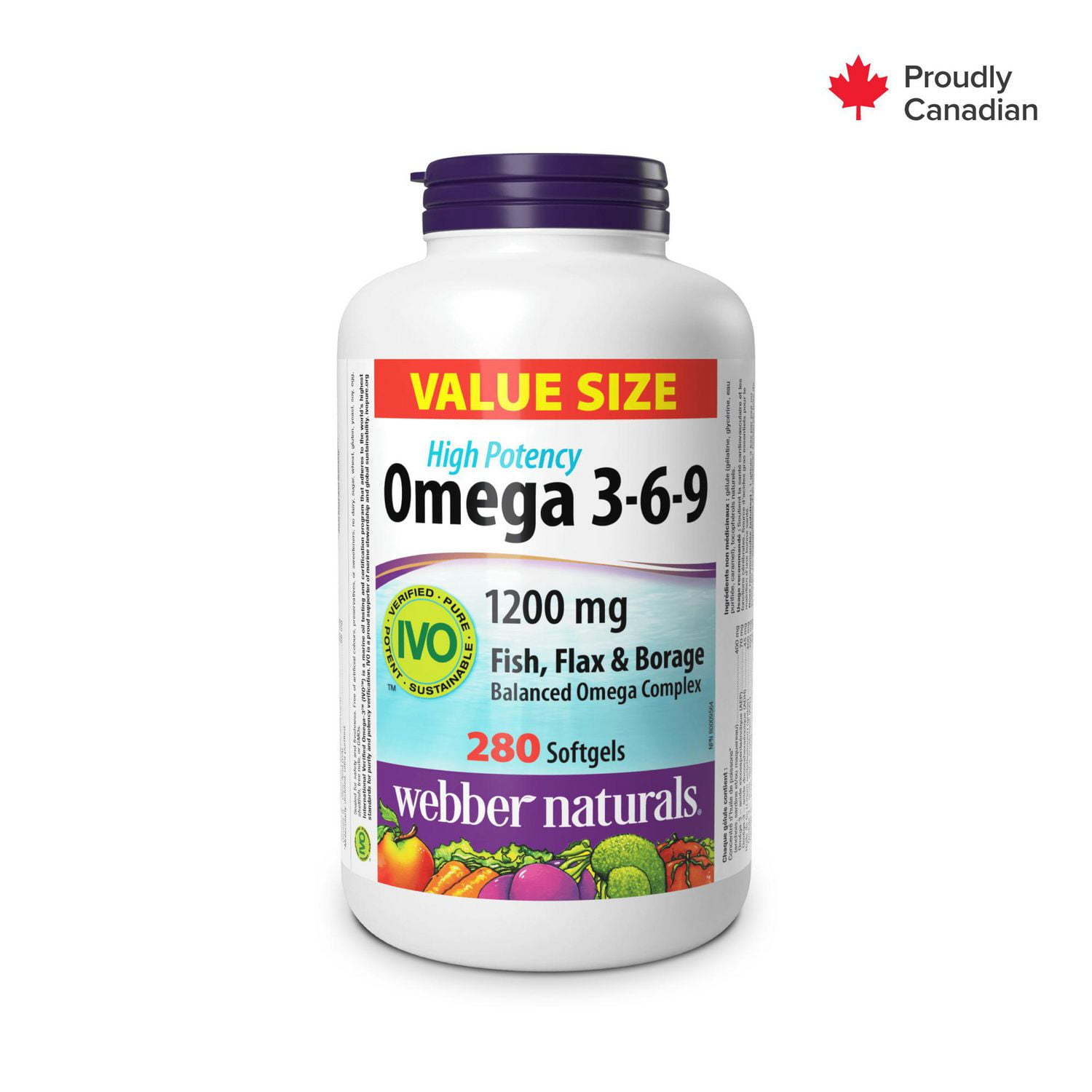 Webber Naturals Oméga 3-6-9 Poisson, Lin et Bourrache 1 200 mg Soutient des Coeur et Cerveux, 280 Gelules