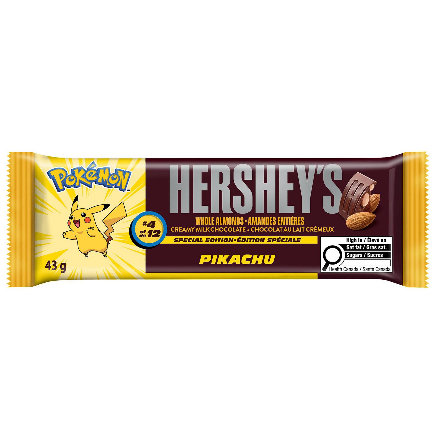 Barre standard de chocolat au lait crémeux édition spéciale Pokémon HERSHEY'S avec amandes entières de 43 g