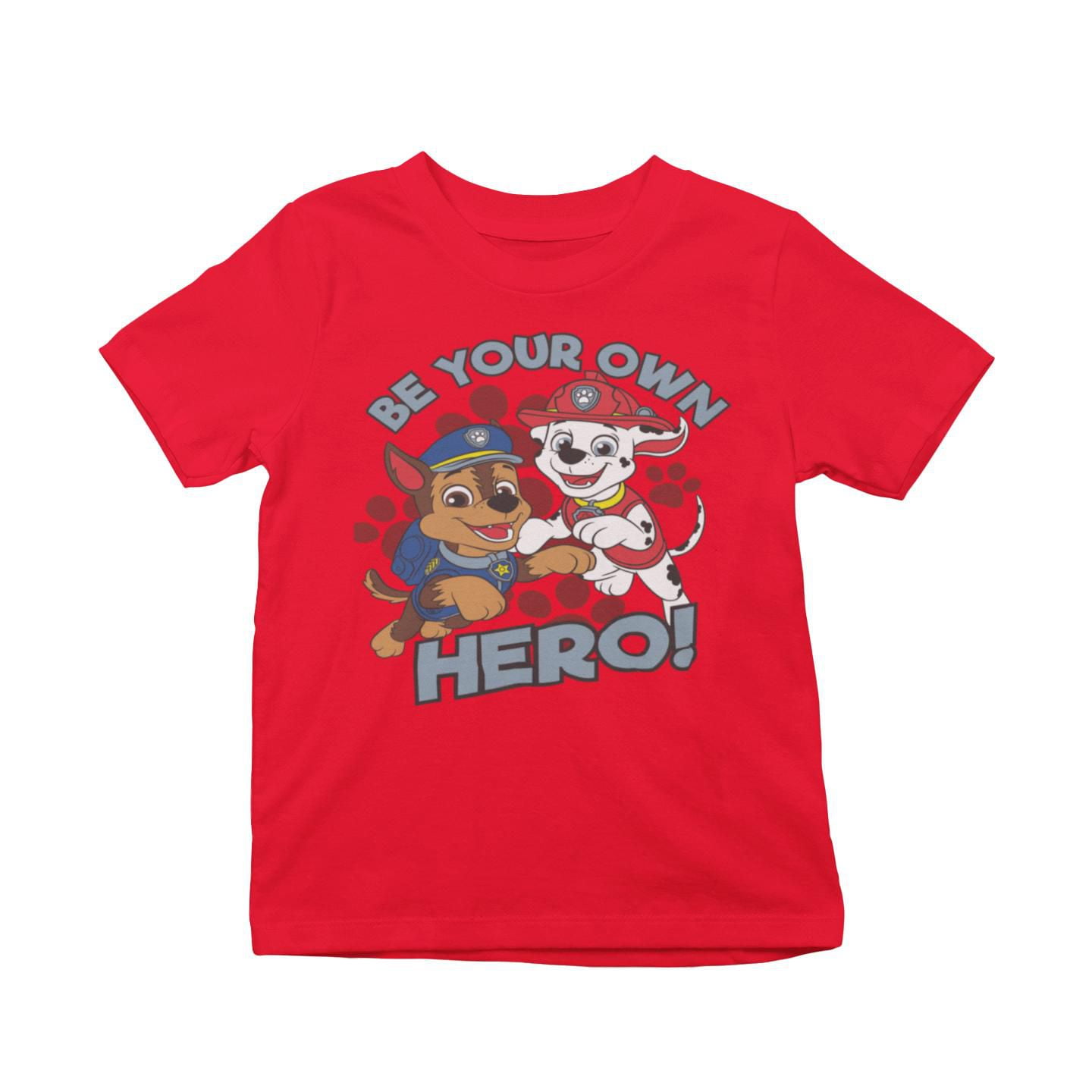 Paw Patrol Toddler boy`s basic printed tee shirt. This tee shirt has short sleeves, and a crew neck and