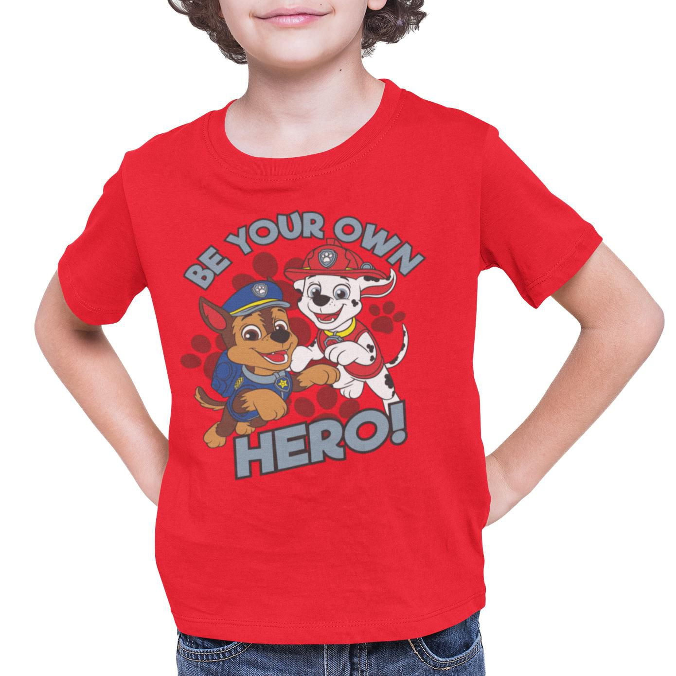 Paw Patrol Toddler boy`s basic printed tee shirt. This tee shirt has short sleeves, and a crew neck and