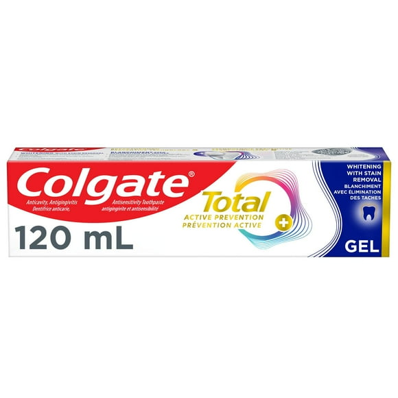 Colgate Total Active Prevention Plus Stain Removal Whitening Toothpaste Gel, Mint, 120 mL, 120 mL