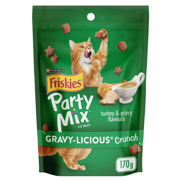 Friskies Party Mix Croquant Gravy-licious Saveurs de Dinde et de Sauce, Gâteries pour Chats 170 g 170g