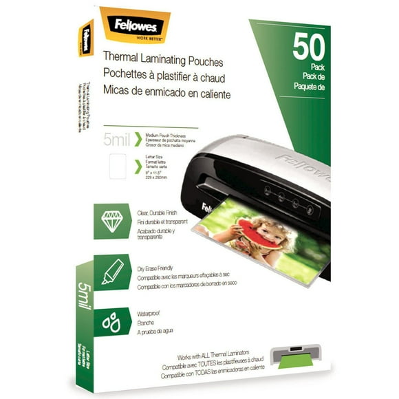 Pochettes de plastification thermique Fellowes® - Lettre, 5 mil, paquet de 50