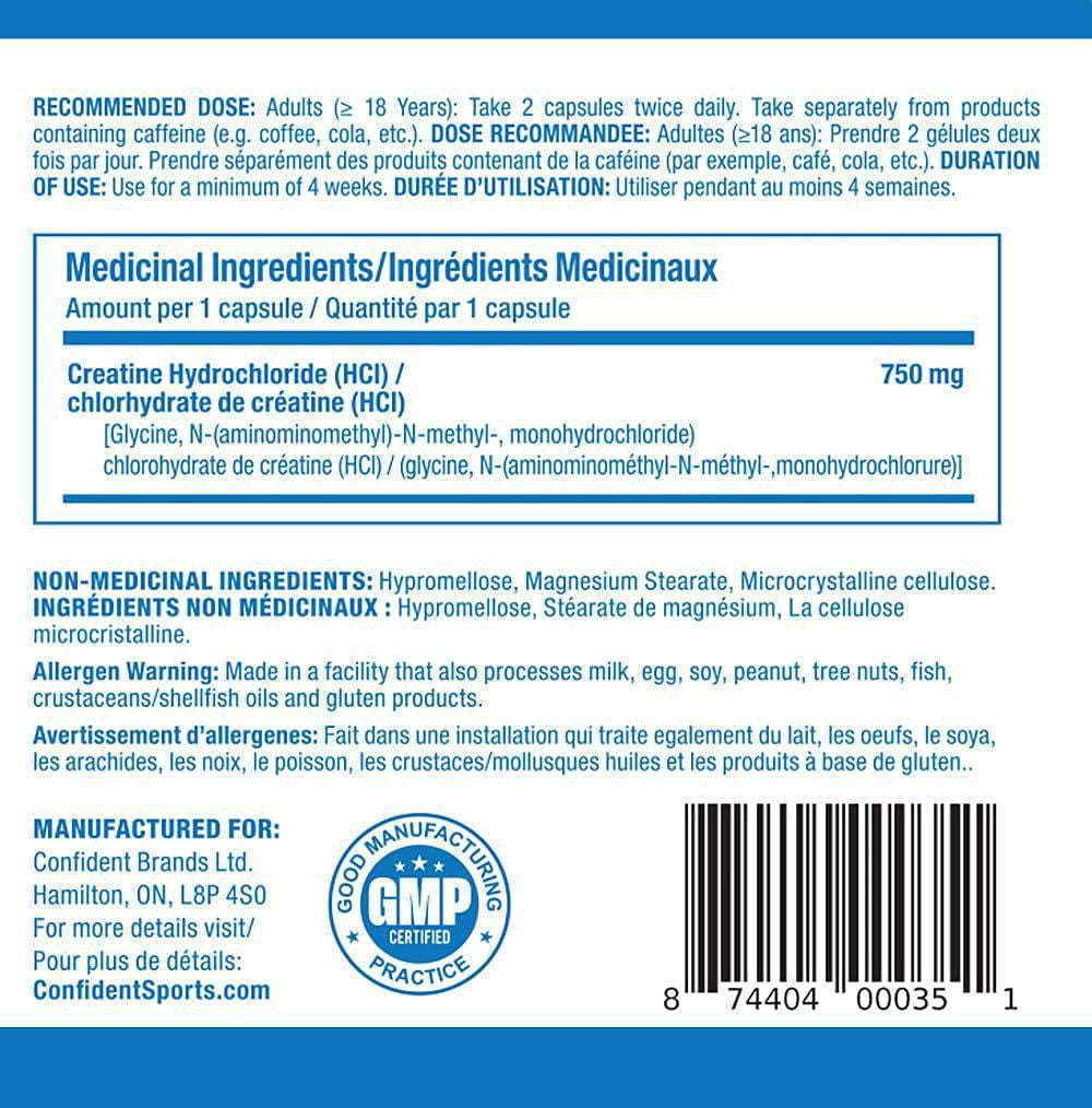 Confident Sports Créatine HCl, 120 portions