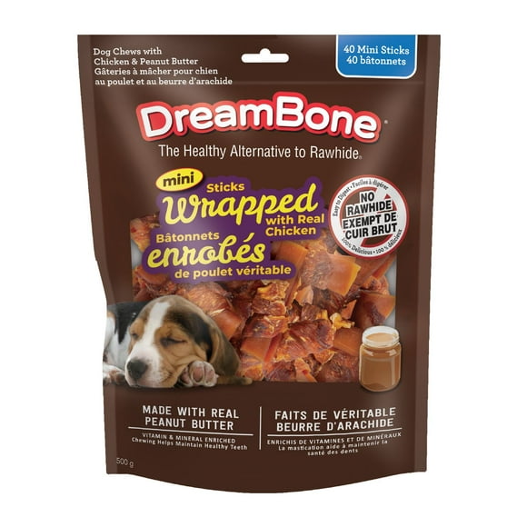 "DreamBone Bâtonnets Enveloppés de Poulet au Beurre de Cacahuète Mini 40ct, 500g"