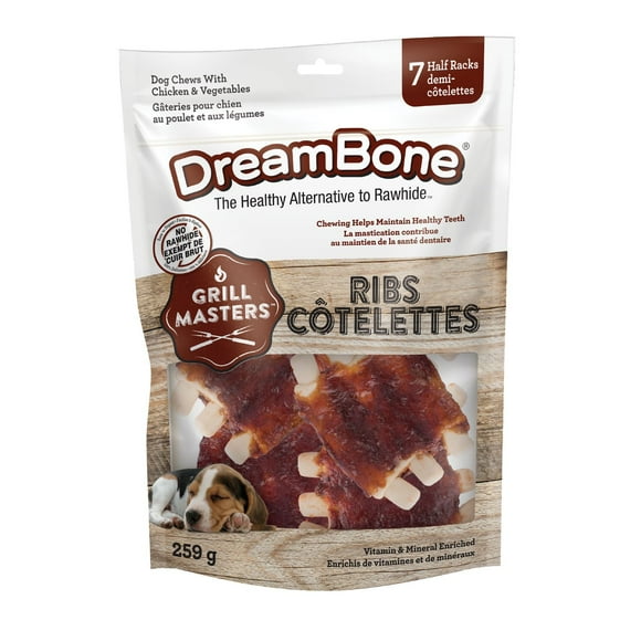 Côtes Grill Masters DreamBone, collations sans cuir brut pour chiens, 7 demi-carrés