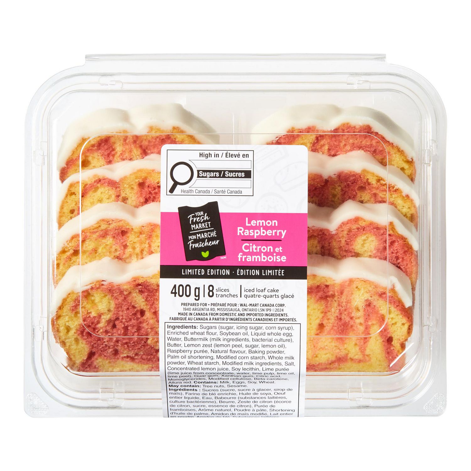 Your Fresh Market Lemon Raspberry Iced Loaf Cake, 8 slices, 400 g total