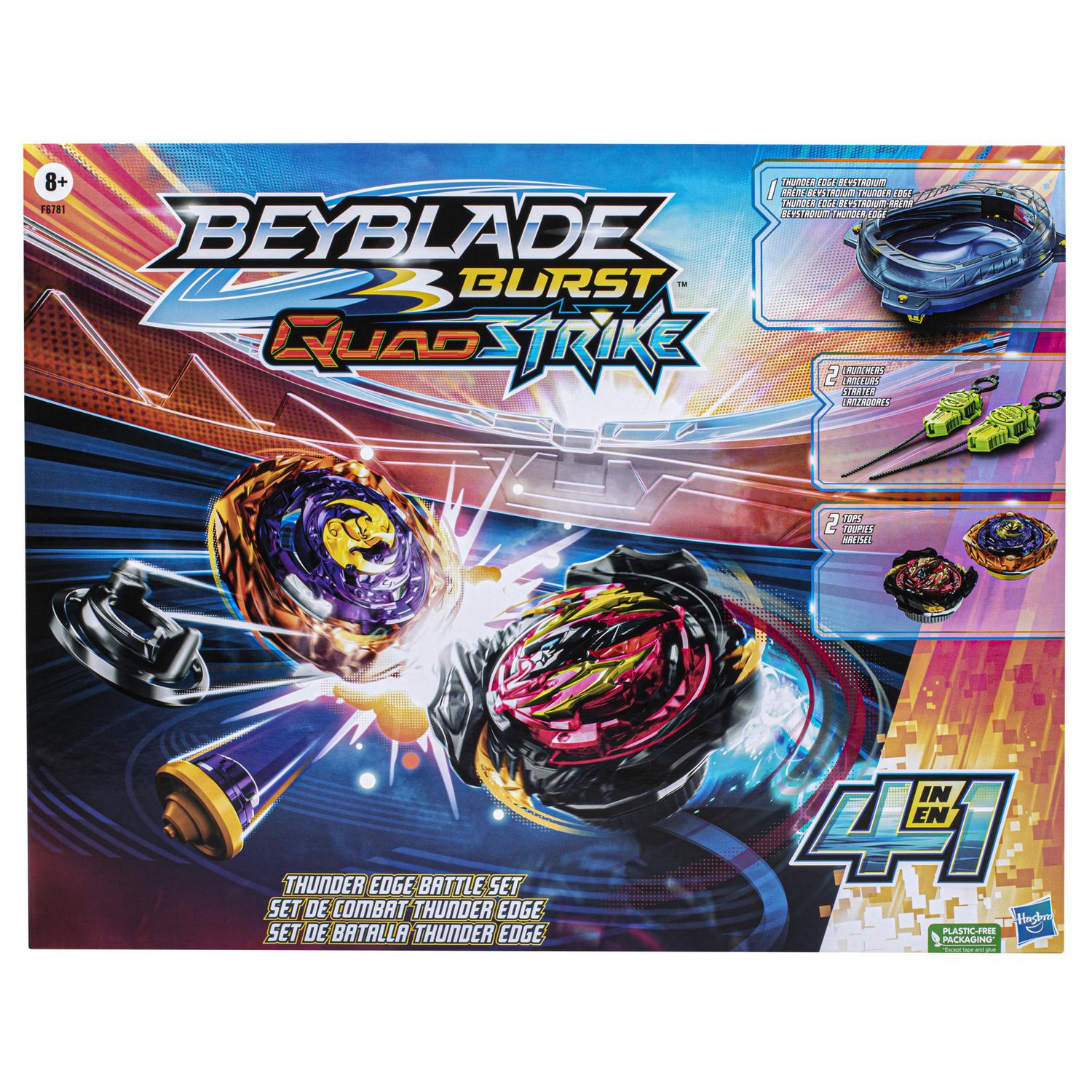 Beyblade Burst QuadStrike Thunder Edge Battle Set, Battle Game Set with  Beystadium, 2 Spinning Top Toys, and 2 Launchers for Ages 8 and Up, Ages 8  and