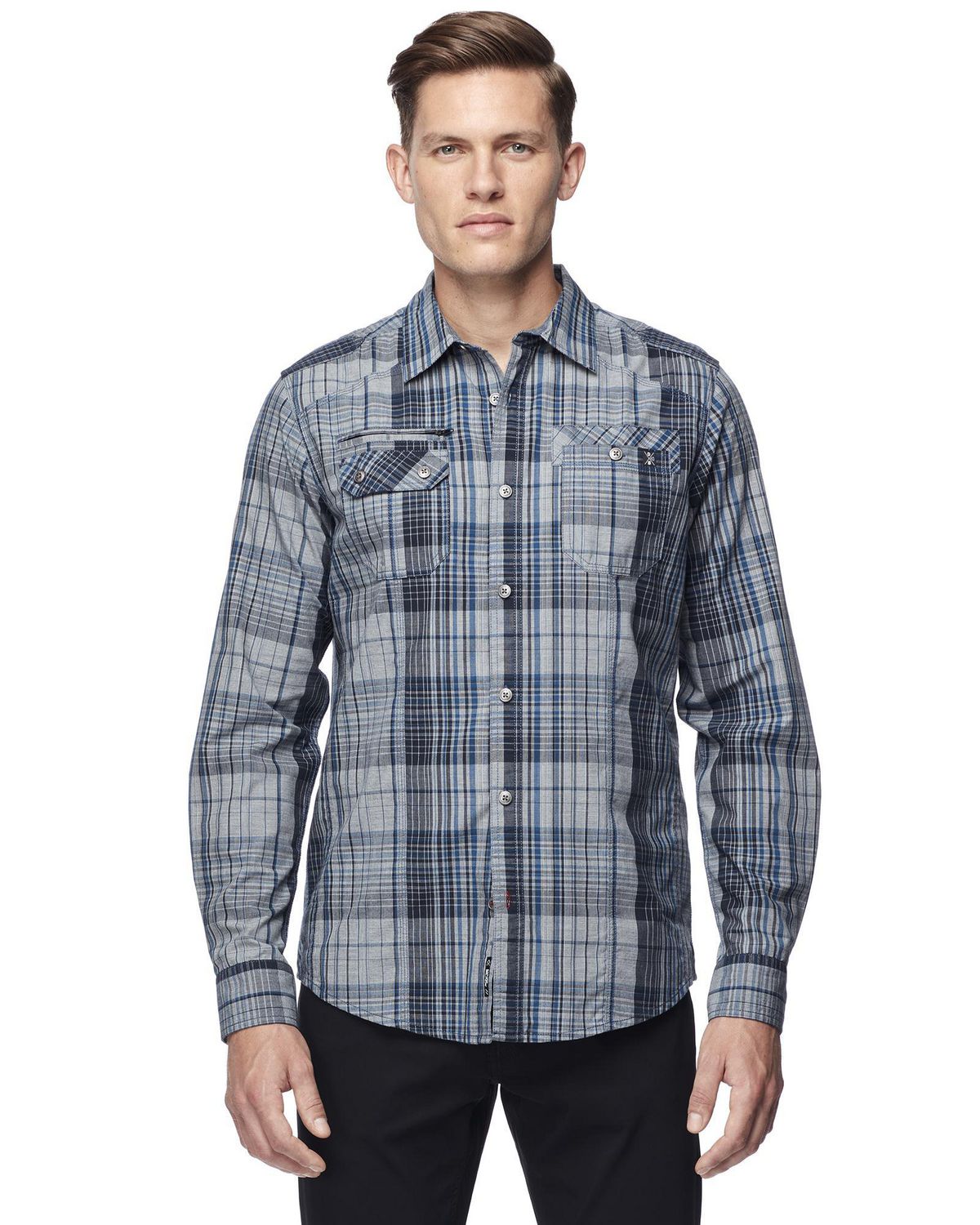 Dark Black Men's Long-Sleeve Plaid Shirt | Walmart Canada