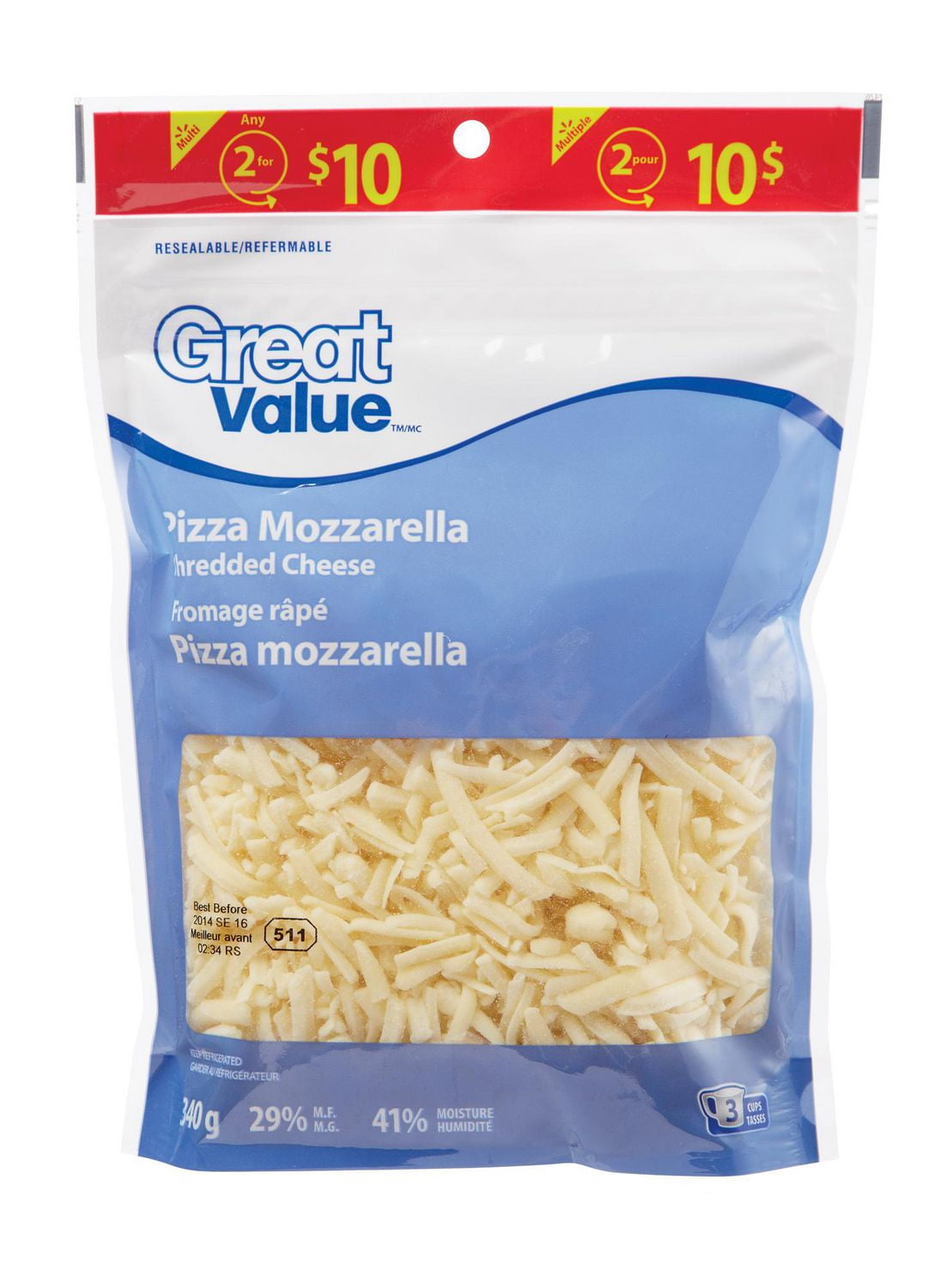 Great Value Pizza Mozzarella Shredded Cheese Walmart Canada