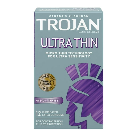 Trojan Ultra Thin Lubricated Condoms, 12 Lubricated Latex Condoms