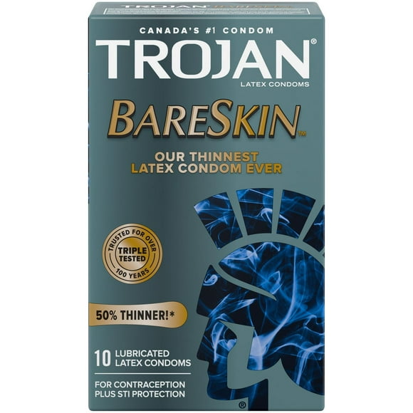 Trojan BareSkin Lubricated Condoms, Super Thin & Sensitive, 10 Lubricated Latex Condoms
