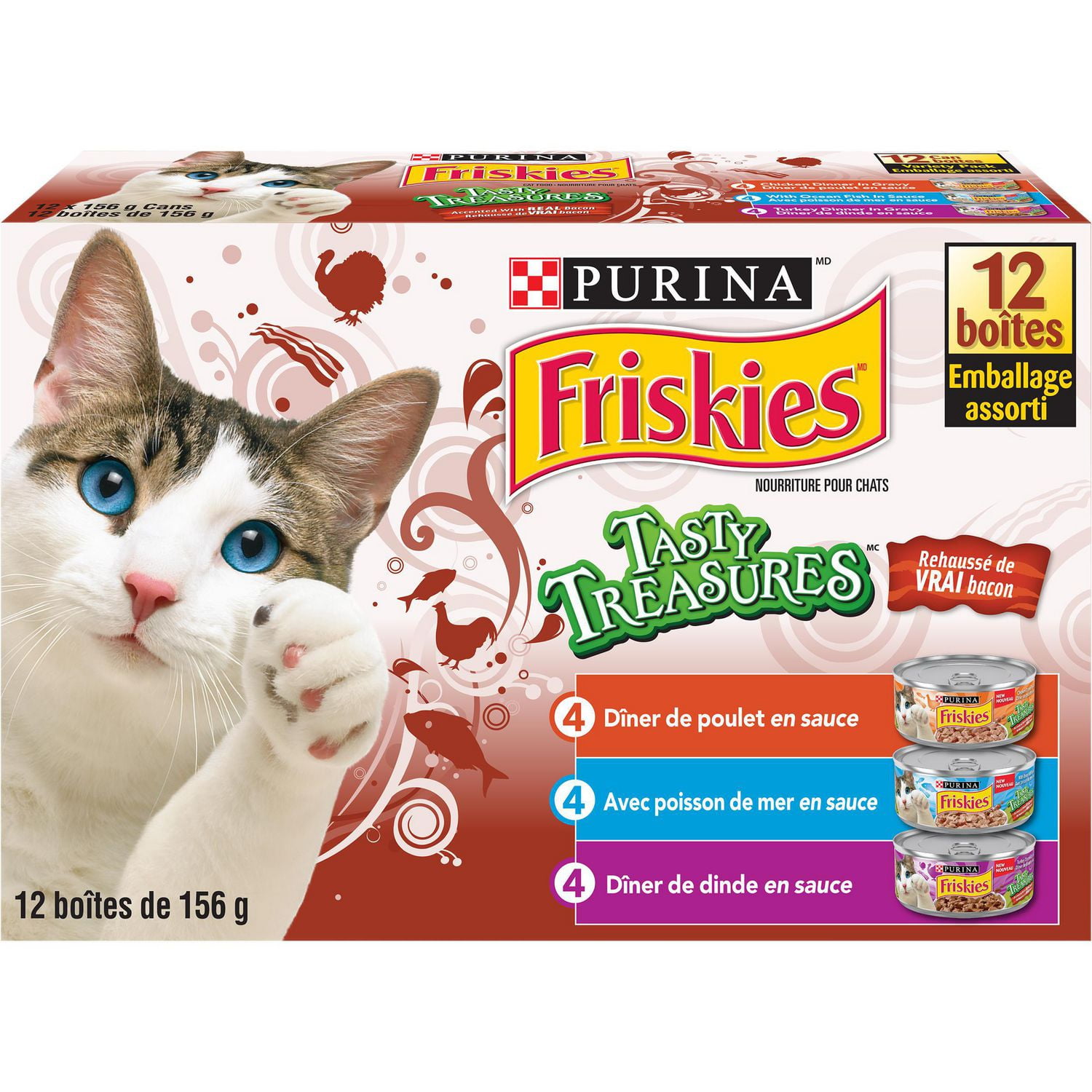 Friskies Tasty Treasures Real Bacon Variety Pack Wet Cat Food 12