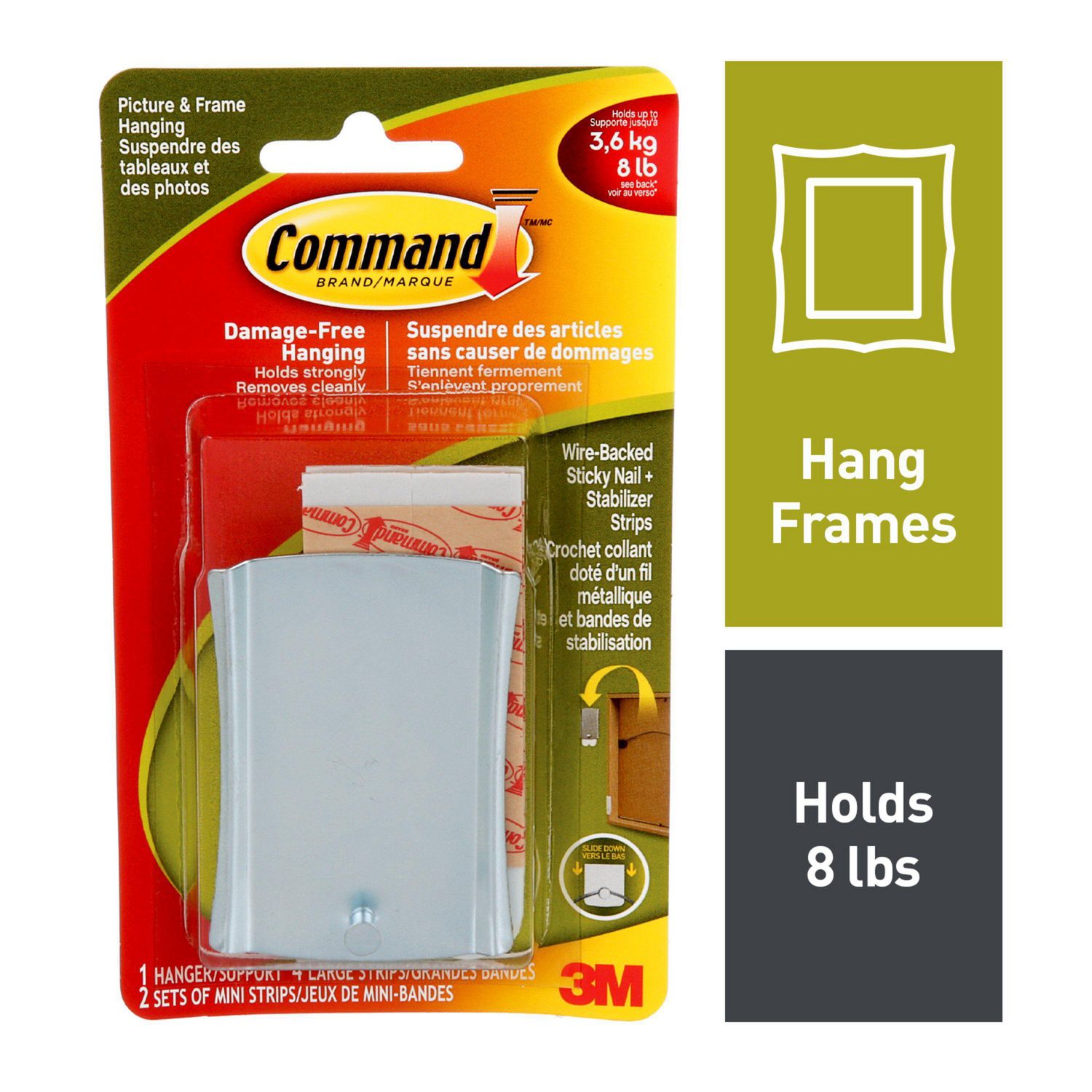 Command™ Sticky Nail Wire-Back Hanger 17048-EF, 8 Strips, 8 lb. 