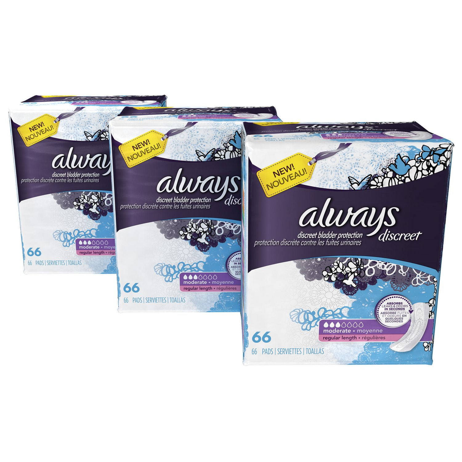 Always Discreet, Incontinence Pads, Moderate, Regular Length, 198 Count