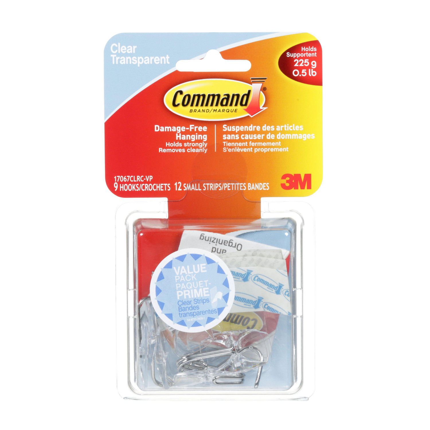 Command™ Utensil Hooks 17067CLR-C, Clear, Small, 3 Hooks/4 Strips